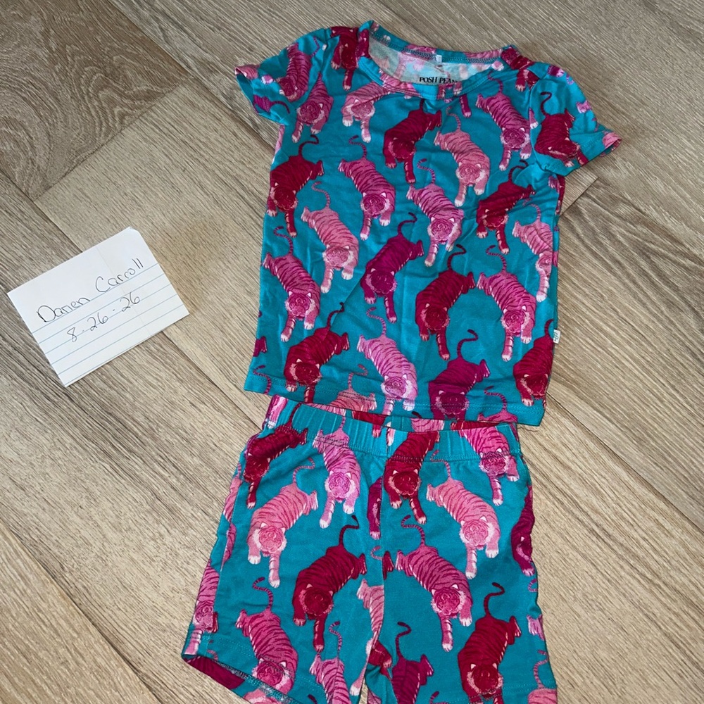 Posh peanut Teal Short Pajama Set with Pink Tiger Print
